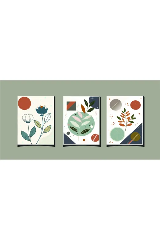 M&H Quality 151561015100 3’Lü Mdf Tablo Seti 30X40 Cm Soyut Geometrik Yaprak & Çiçek Modern Duvar Dekoru