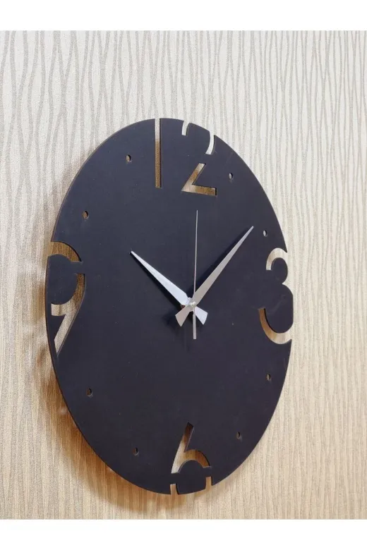 M&H Quality 406 Dekoratif Duvar Saati Ahşap Türkçe Rakamlar (Sessiz Mekanizma) Metal Akrep Yelkovan Siyah Rengi