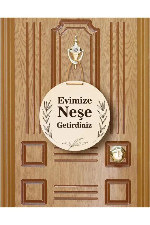 M&H Quality 465150000 Gül Desenli Kalp Figürlü "evimize Neşe Getirdiniz" Kapı Süsü | 22.5 Cm Mdf | Halat Askılı