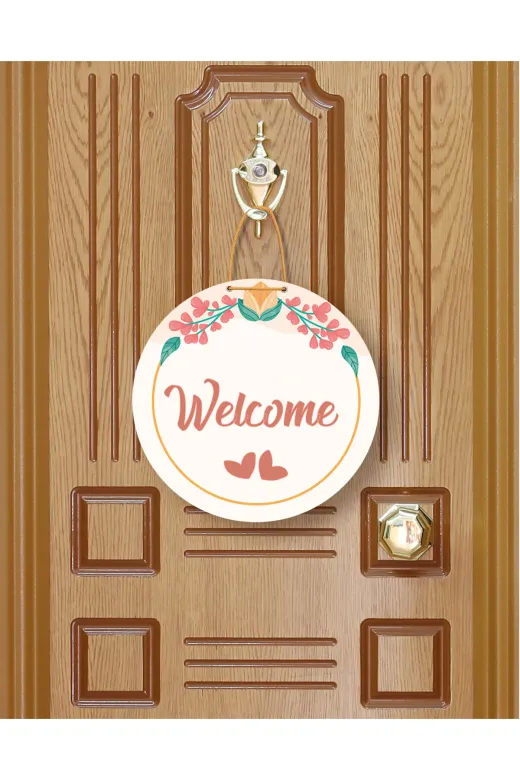 M&H Quality 46548000888 Çiçek Desenli Welcome Kapı Süsü | Kapı Aksesuarı