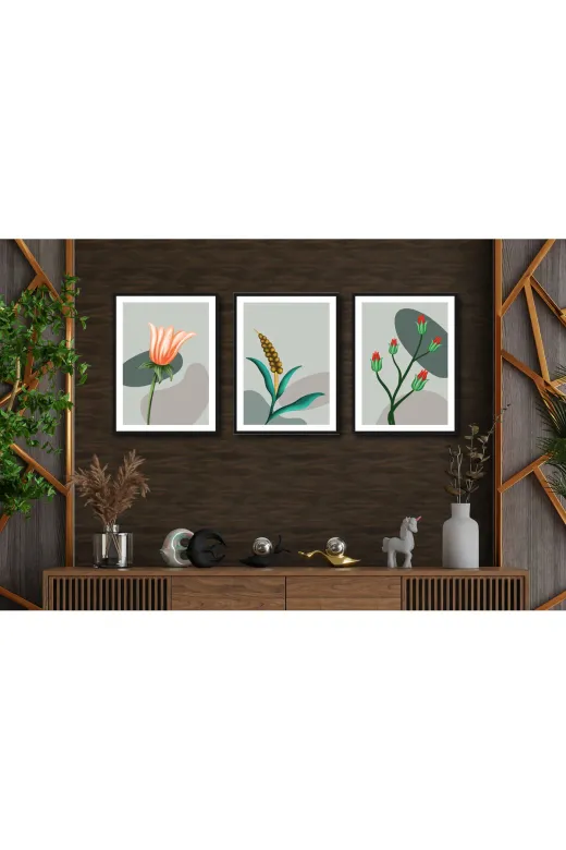 M&H Quality 498456118415585 Trend Botanik Duvar Tablosu 3’Lü Set – Çerçeve Görünümlü Şık Mdf Dekor Çünkü