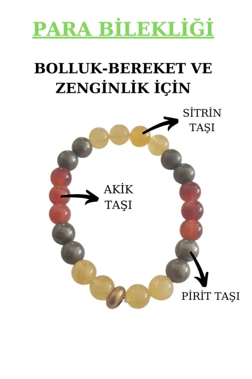 Midas Yıldızı Paramod2 Para Bereket Ve Zenginlik Doğal Taş Tılsım Bilekliği Pirit, Sitrin, Akik Taşı Doğal Taş Bileklik