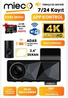 Mieco A11 Wifi/ 4K UHD/ 150° Ultra Geniş Açı/ GPS/ ADAS/ Ön+Arka Araç Kamerası