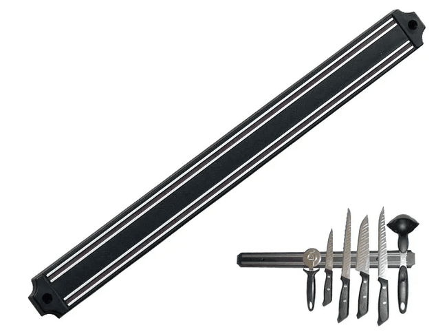 Mıknatıslı Bıçak Tutucu Stand - 38 Cm - Siyah - Paslanmaz Çelik - Mutfak Düzeni - Güvenli Bıçak Saklama - Tezgâh Düzeni - Modern Tasarım