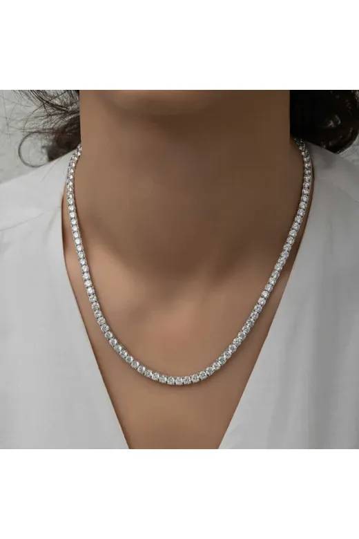 mikudesign T8333 Gümüş 6 Mm Beyaz Taşlı Su Yolu Kadın Kolye