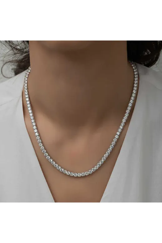 mikudesign T8333 Gümüş 6 Mm Beyaz Taşlı Su Yolu Kadın Kolye