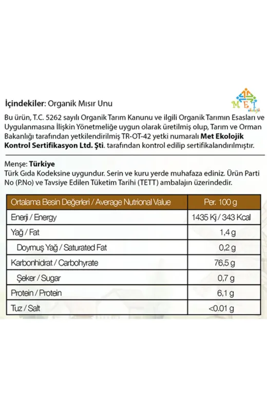 Mill & More Only Natural Products MM-8684438220081 Organik Mısır Unu 500 G