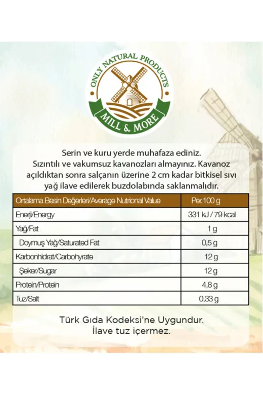 Mill & More Only Natural Products MM-8684438220258 Yeni Mahsul Organik Tuzsuz Domates Salçası 650 G