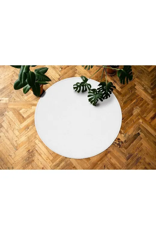 Minas Home -M1001B Yuvarlak Beyaz Puffy Peluş Post Halı Mns