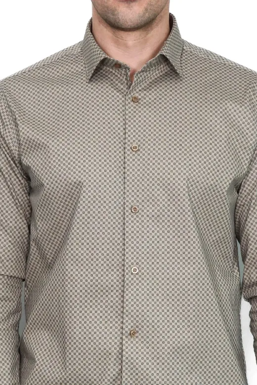 Mini Kare Desenli Slim Fit Açık Kahve Erkek Gömlek - Wessi - S / Kahverengi