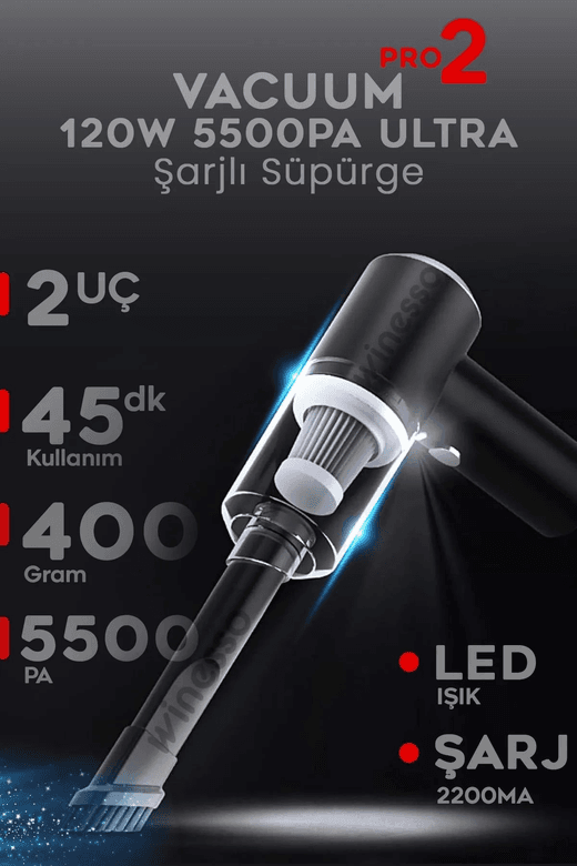 Mini Vakumlu Type C Şarjlı Araç Süpürgesi El Süpürgesi Şarjlı Çok Fonksiyonlu 5500 Pa