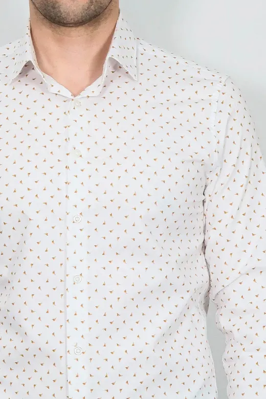 Minimal Altın Motifli Erkek Gömlek - Wessi - XXL / Beyaz