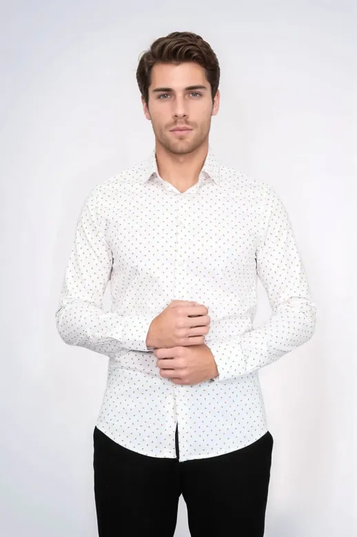 Minimal Altın Motifli Erkek Gömlek - Wessi - XXL / Beyaz