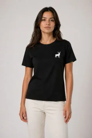 Minimal Geyik Logolu Tişört Bisiklet Yaka Kısa Kol Yazlık T-Shirt - Siyah - 2XL - Siyah