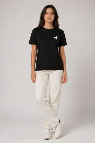 Minimal Geyik Logolu Tişört Bisiklet Yaka Kısa Kol Yazlık T-Shirt - Siyah - 2XL - Siyah