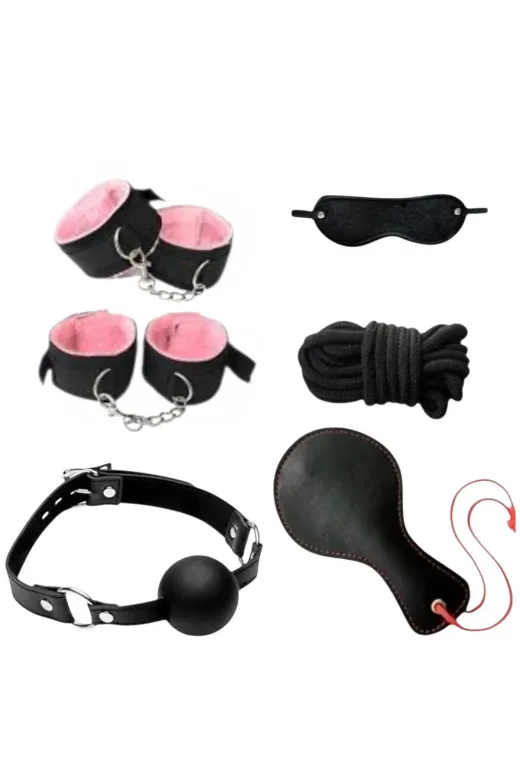 MİRİMORO MM8985 12 Parça Pembe Siyah Fantezi Set Vücut Aksesuar Seti