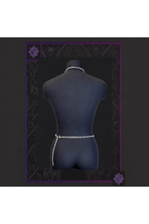 MİRİMORO zincir4 Kadın Siyah Deri Şeritli Metal Halkalı Harness Göğüs Aksesuarı Ve Zincirli Bel Kemeri Kombini