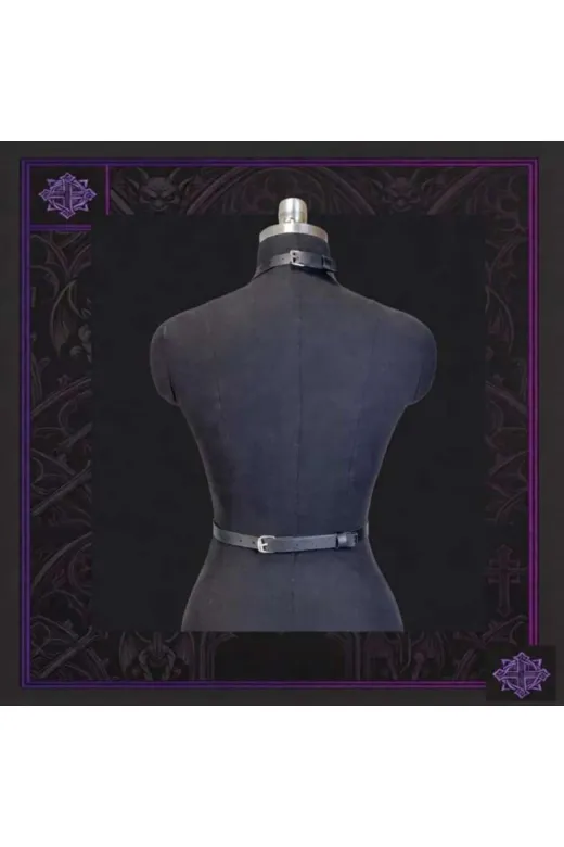 MİRİMORO zincir4 Kadın Siyah Deri Şeritli Metal Halkalı Harness Göğüs Aksesuarı Ve Zincirli Bel Kemeri Kombini