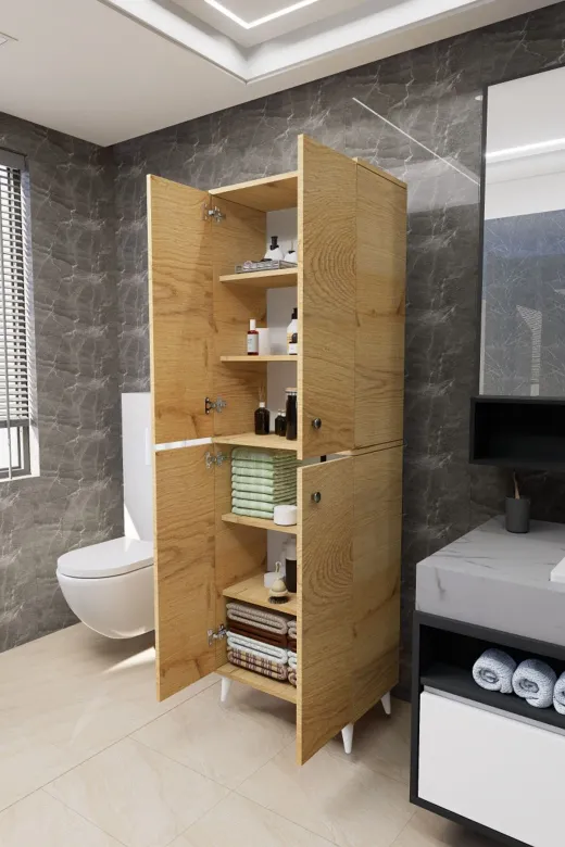 Mirobi MRB-2KP-6RF-DLP Furex 6 Raflı 4 Kapaklı Çok Amaçlı Banyo Dolabı Rivoli