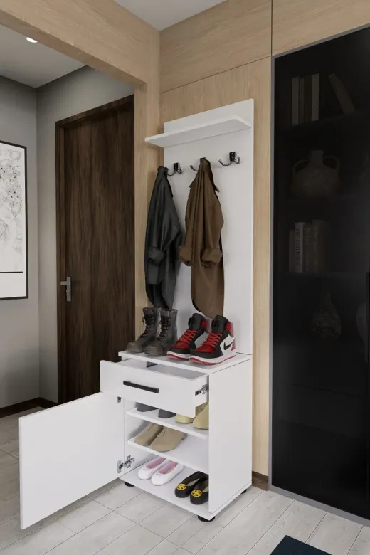 Mirobi MRB-DFN-PRT Defone Dekoratif Portmanto Vestiyer Beyaz