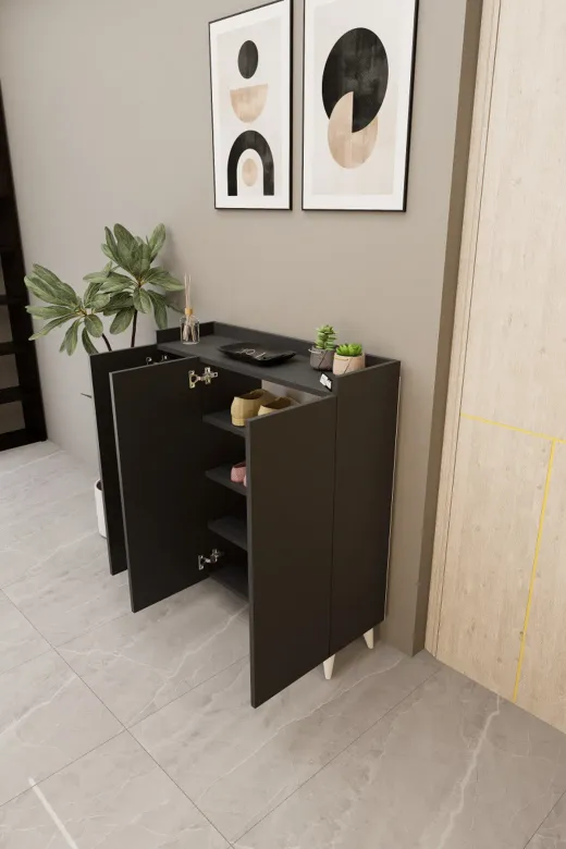 Mirobi Mrb-Dlp-3Kp-4Bl-İliana İliana 3 Kapaklı 4 Raflı Çok Amaçlı Dolap, Banyo Dolabı, Mutfak Dolabı Antrasit