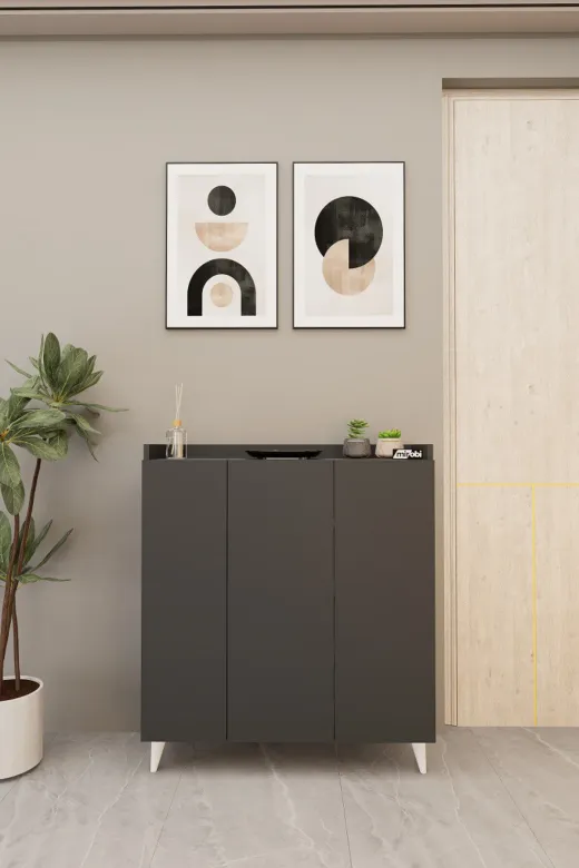 Mirobi Mrb-Dlp-3Kp-4Bl-İliana İliana 3 Kapaklı 4 Raflı Çok Amaçlı Dolap, Banyo Dolabı, Mutfak Dolabı Antrasit