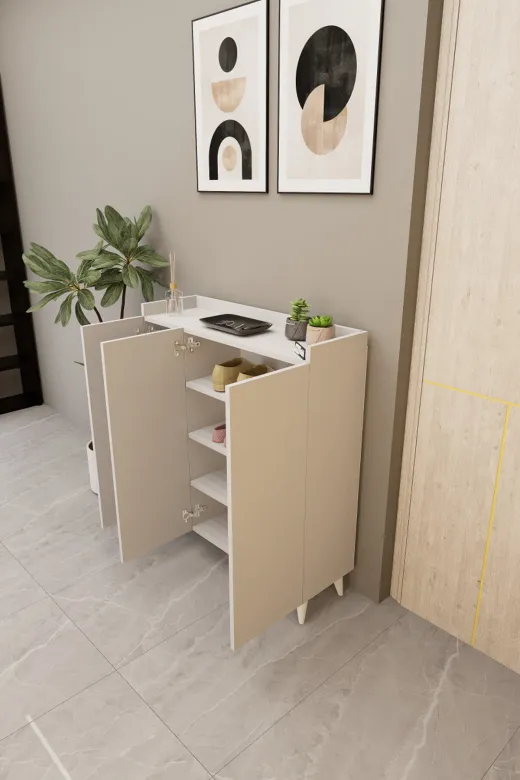 Mirobi Mrb-Dlp-3Kp-4Bl-İliana İliana 3 Kapaklı 4 Raflı Çok Amaçlı Dolap, Banyo Dolabı, Mutfak Dolabı Beyaz