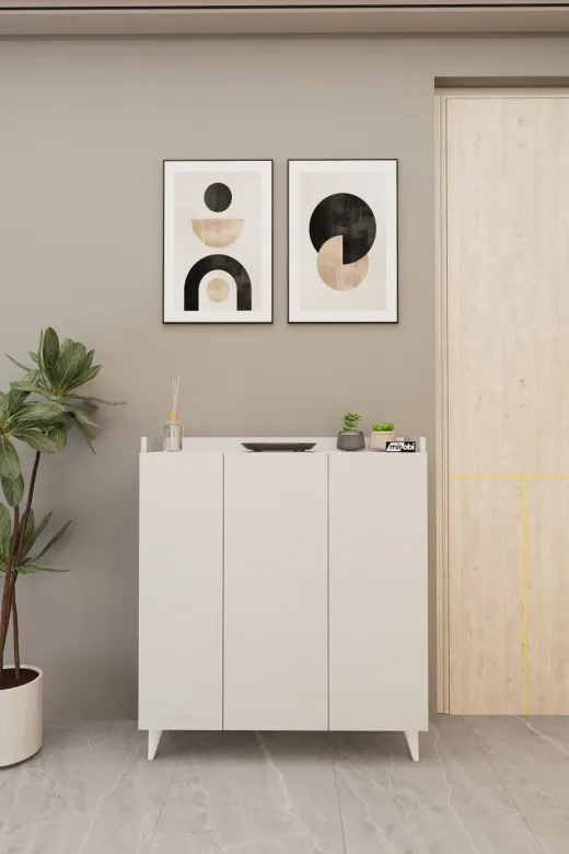 Mirobi Mrb-Dlp-3Kp-4Bl-İliana İliana 3 Kapaklı 4 Raflı Çok Amaçlı Dolap, Banyo Dolabı, Mutfak Dolabı Beyaz