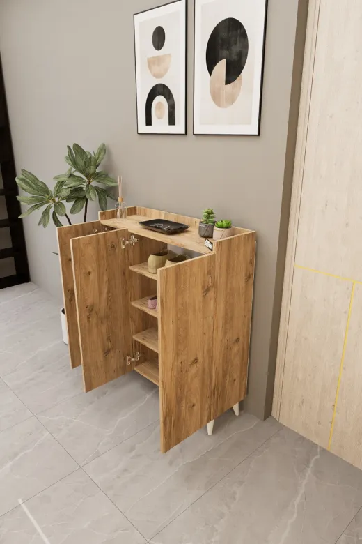 Mirobi Mrb-Dlp-3Kp-4Bl-İliana İliana 3 Kapaklı 4 Raflı Çok Amaçlı Dolap, Banyo Dolabı, Mutfak Dolabı Rivoli