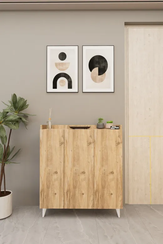 Mirobi Mrb-Dlp-3Kp-4Bl-İliana İliana 3 Kapaklı 4 Raflı Çok Amaçlı Dolap, Banyo Dolabı, Mutfak Dolabı Rivoli