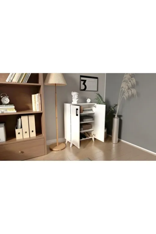 Mirobi Mrb-Dlp-4Kp-4Rf-cAmc 4 Raflı 2 Kapaklı Ayakkabılık Çok Amaçlı Dolap Banyo Dolabı Mutfak Dolabı Beyaz