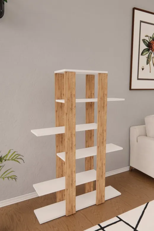 Mirobi Mrb-Flr-6Rf-Ahs-Cck Flora Saksı Standı Saksılık Dekoratif Çiçeklik Rafı Dekoratif Boy Beyaz Raf Ayak Atlantikçam