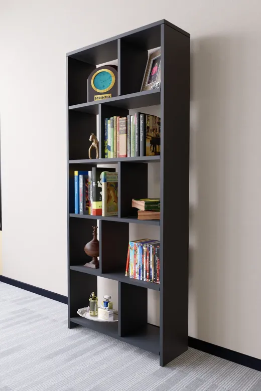 Mirobi Mrb-Ktp-10Bl-Crdba Cordoba 5 Raflı 10 Bölmeli Kitaplık Dekoratif Modern Kitaplık Antrasit