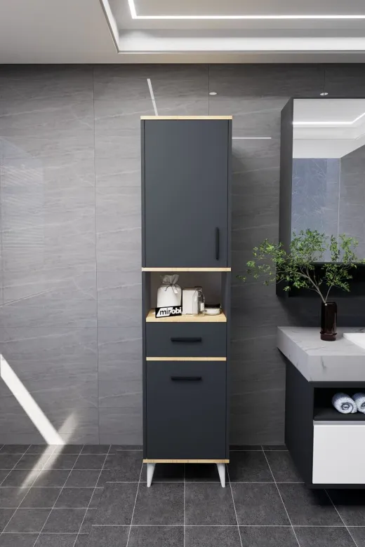 Mirobi MRB-LL-MTFK-DLP Lula Çok Amaçlı Dolap Banyo Dolabı Kirli Çamaşır Sepeti Dolabı Antrasit