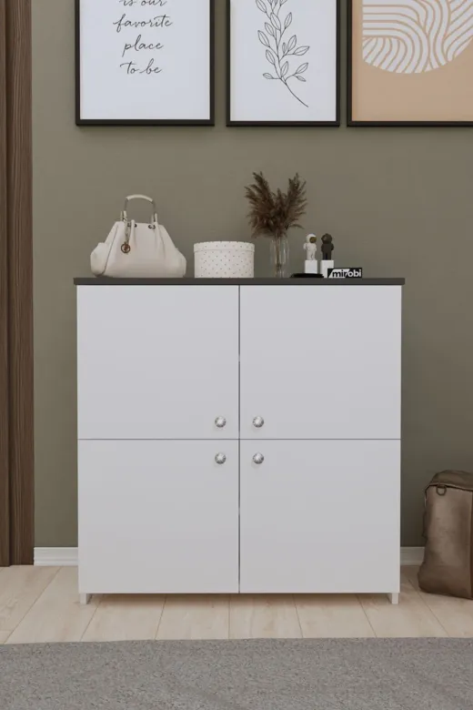 Mirobi MRB-LRN-KP-AYKBLK Laren Ayakkabılık Küp Ayakkabılık Dolabı Country Ayakkabılık Beyaz Antrasit