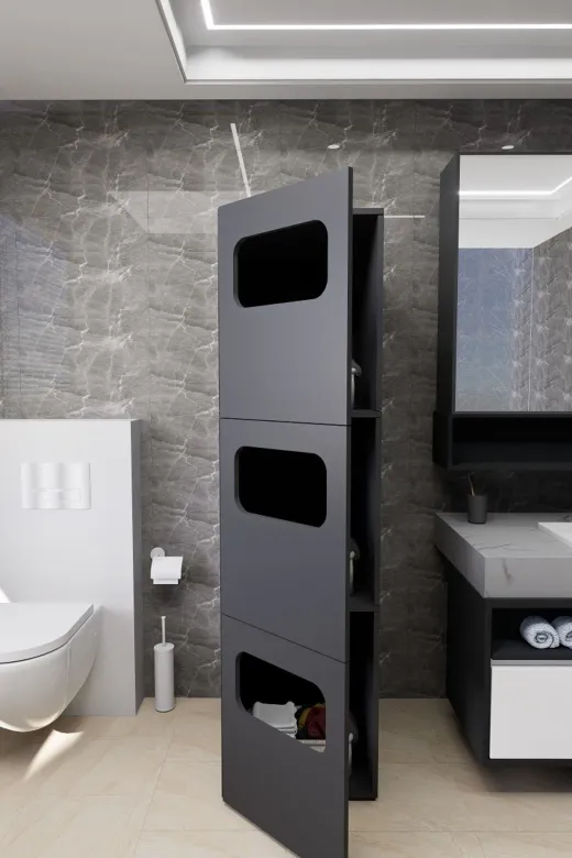 Mirobi MRB-LVN-BNY-KRL-SPT-DLB Lavina Banyo Kirli Sepetli Çamaşır Dolabı Antrasit