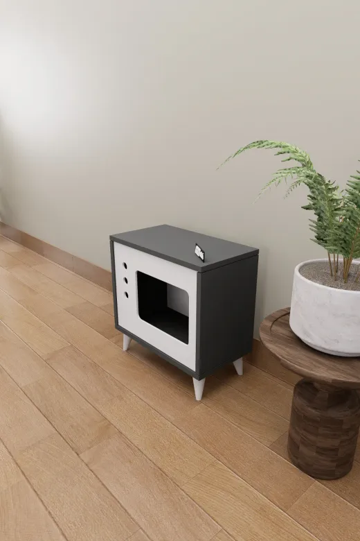 Mirobi Mrb-Mos-Tv-Kd-Kp-Ev-1000 Mose Kedi Evi Kafesi Köpek Evi, Tv Görünümlü Kedi Evi İç Mekan Evcil Hayvan Evi Antrasit