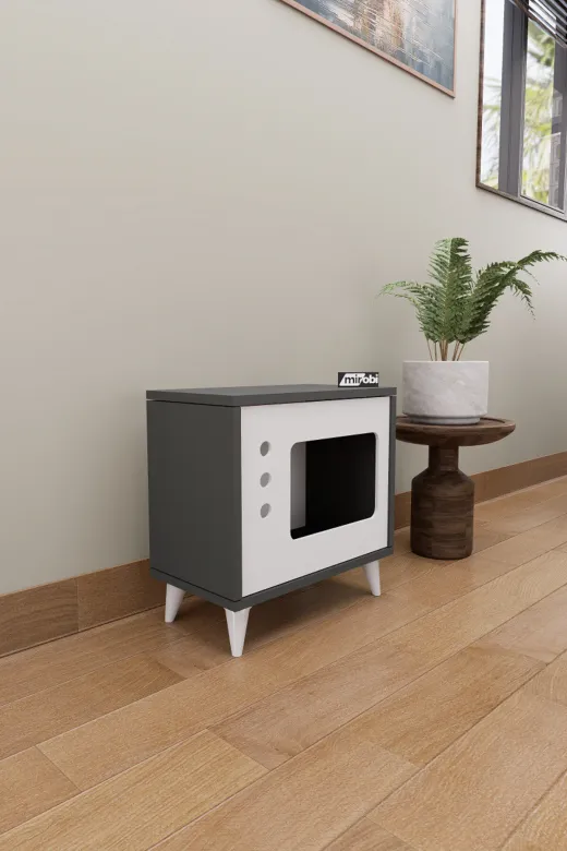 Mirobi Mrb-Mos-Tv-Kd-Kp-Ev-1000 Mose Kedi Evi Kafesi Köpek Evi, Tv Görünümlü Kedi Evi İç Mekan Evcil Hayvan Evi Antrasit