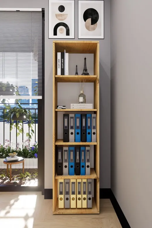 Mirobi MRB-SRDS-5RF-OFS-DLB Sardes 5 Raflı Kitaplık Ofis Dolabı Klasörlük Çok Amaçlı Dolap Mutfak Dolabı Çam