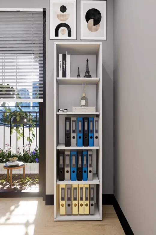 Mirobi MRB-SRDS-5RF-OFS-DLB Sardes 5 Raflı Kitaplık Ofis Dolabı Klasörlük Çok Amaçlı Dolap Mutfak Dolabı Beyaz