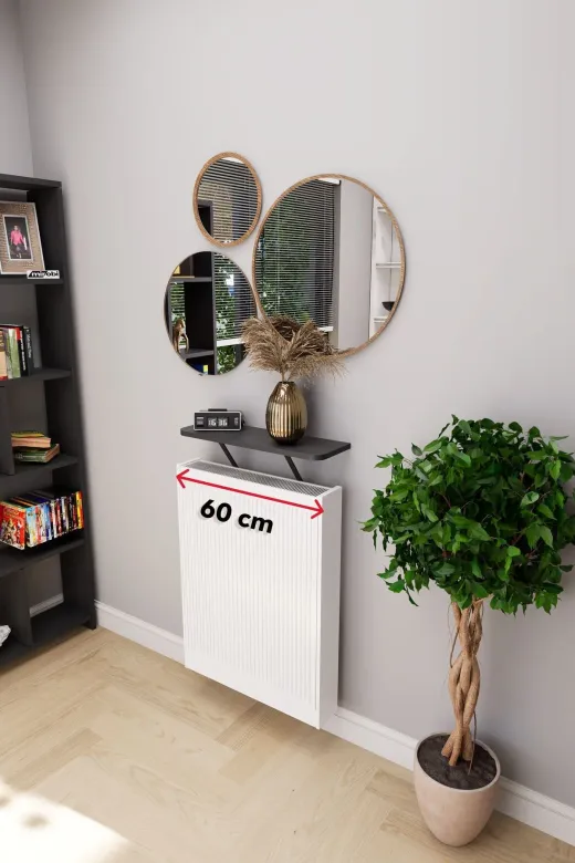 Mirobi MRB-SRVL-KLFR-RF-60 Soravel Petek Üstü Uçan Raf Dresuar Kalorifer Peteği Rafı 60 X 18 Cm Antrasit