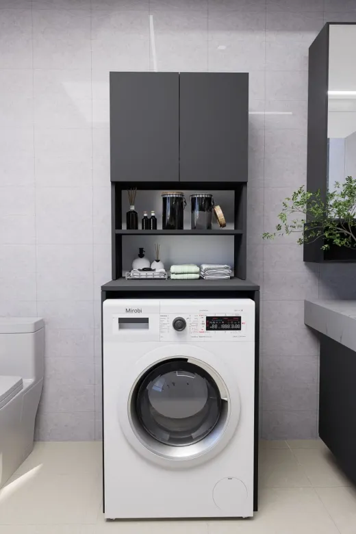 Mirobi MRB-VRN-ÇMŞ-MKN-DLP Verani Çamaşır Makinesi Dolabı Banyo Kiler Çift Kapaklı Arkalıklı Dolap Antrasit 180X65X30