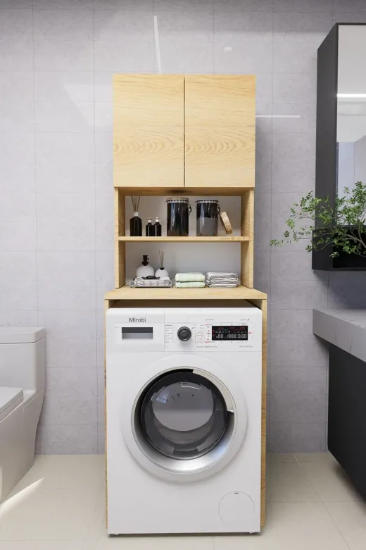 Mirobi MRB-VRN-ÇMŞ-MKN-DLP Verani Çamaşır Makinesi Dolabı Banyo Kiler Çift Kapaklı Arkalıklı Dolap Çam 180X65X30
