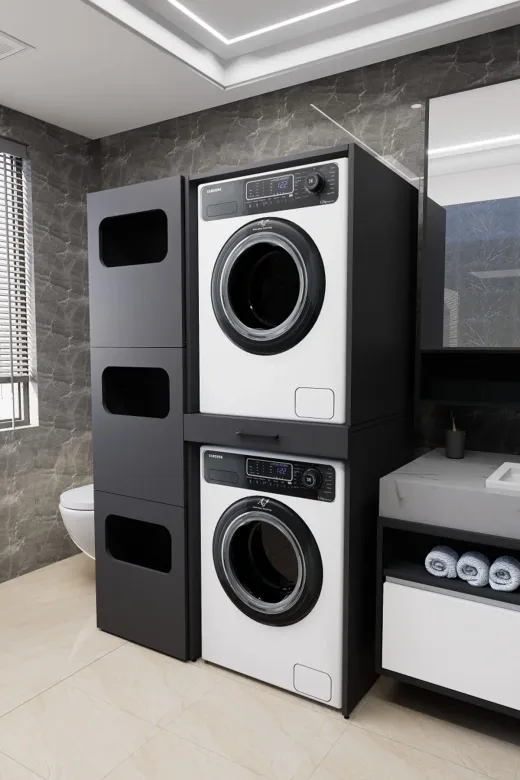 Mirobi MRB-WBOX-KRL-SPT-CMŞMK-DLB Washbox Banyo Kirli Sepetli Çamaşır Makinası Dolabı Ve Kurutma Makinası Dolabı Antrasit