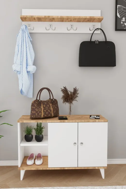 Mirobi Mrb-Zdr-AykVst-Dlb Zedra Vestiyer Ayakkabılık Portmanto Ve Duvar Askısı Beyaz - Atlantik Çam