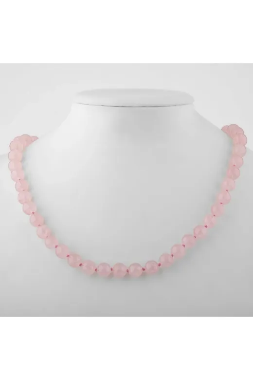 MMZ STORE PRA-8816230-0219 Pembe Kuvars (Gül Kuvars) 6 Mm Düğümlü Doğal Taş Kolye