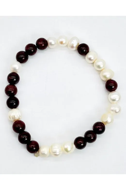 MMZ STORE PRA-8876107-342651 İnci - Lal Garnet Doğal Taş Bileklik 8 Mm