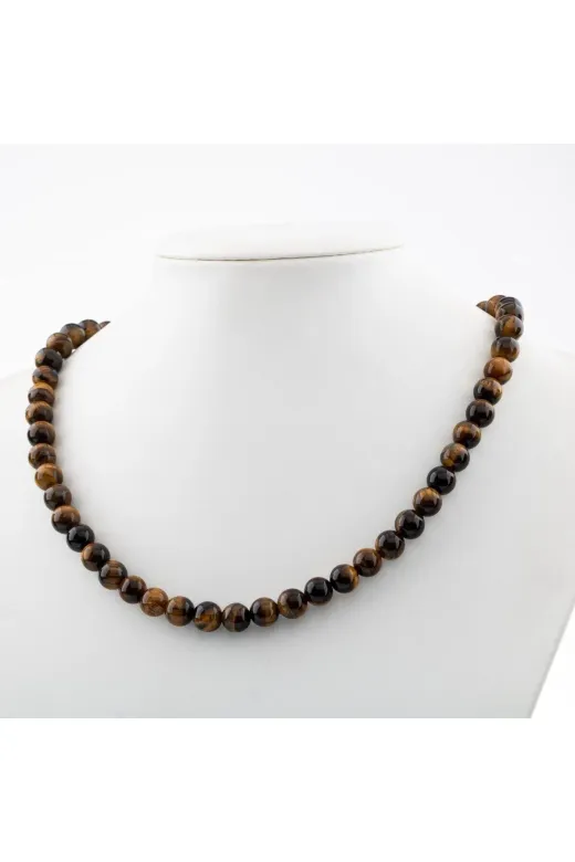 MMZ STORE PRA-8912385-7565 Kaplan Gözü 8 Mm Dizi Doğal Taş Kolye