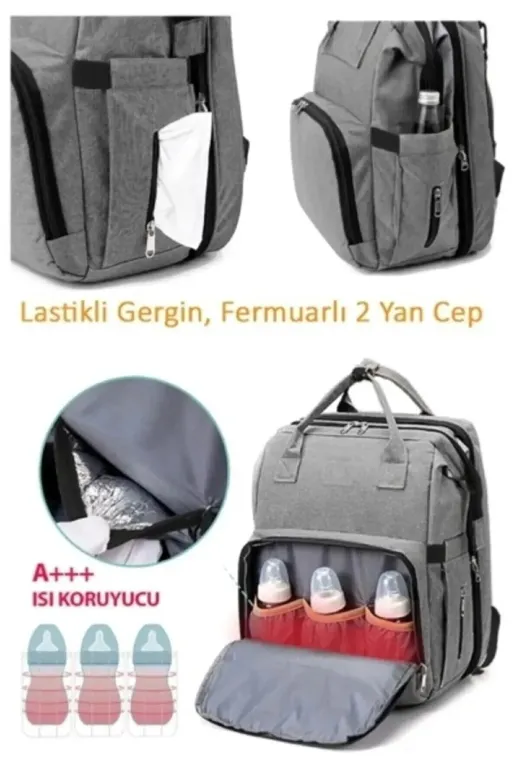 Moda West AçılırBebekModawest Açılabilir Yataklı Puset Askılı Termal Biberonluk Bölmeli Su Geçirmez Bebek Bakım Çantası Baby Bag
