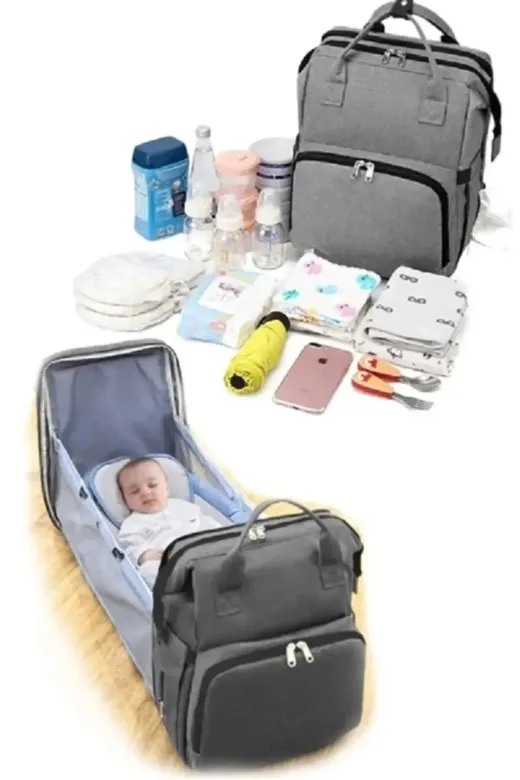 Moda West AçılırBebekModawest Açılabilir Yataklı Puset Askılı Termal Biberonluk Bölmeli Su Geçirmez Bebek Bakım Çantası Baby Bag